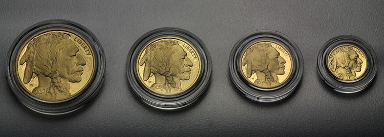 American Buffalo Kopfseite (Indianerkopf) 1oz, 1/2oz, 1/4oz und 1/10oz Goldmünzen