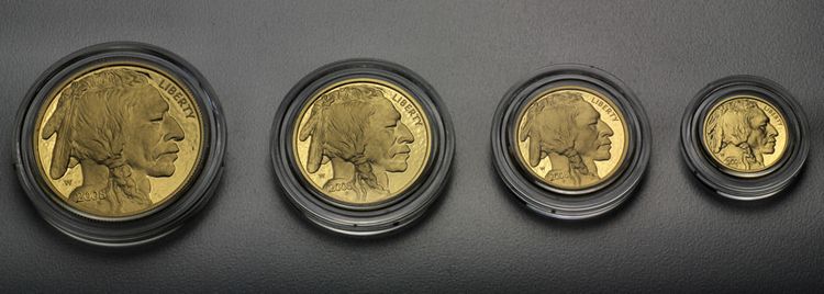 American Buffalo Kopfseite (Indianerkopf) 1oz, 1/2oz, 1/4oz und 1/10oz Goldmünzen
