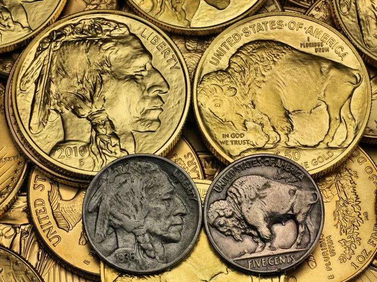 American Buffalo Goldmünzen mit Bildgebenden US-Nickel Münzen American Buffalo Goldmünzen mit Bildgebenden US-Nickel Münzen
